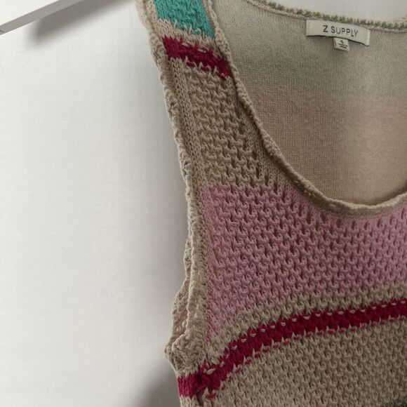 Z Supply Crochet Multi Striped Baby Cropped Sweater Tank Y2K Size S - Picture 5 of 7